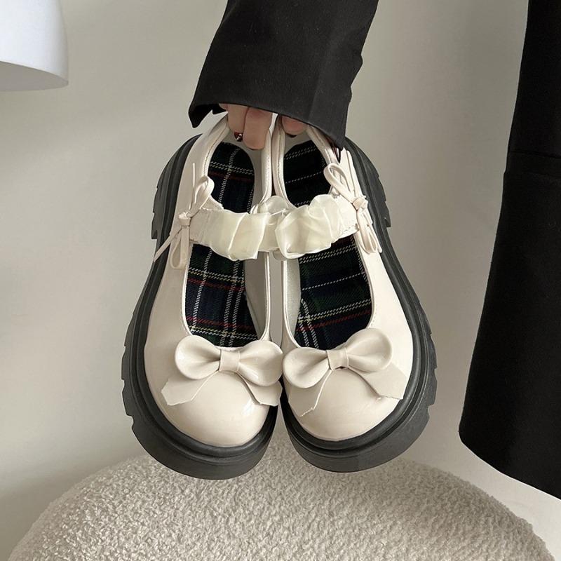 Fashion Shoes Woman Platform Dress New Retro Rome Mary Janes 2025 Spring Elegant Japanese Style PU Leather Bow Ladies' Single Shoes