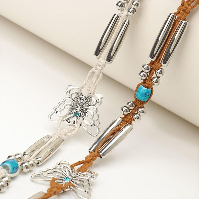 New Boho Women's Waist Chain Retro Ethnic Waist Decoration with Dress Wax Rope Ancient Style Butterfly Belt for Women