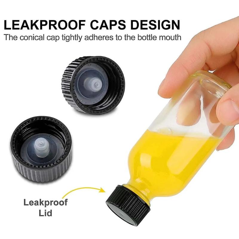 2 oz kleine klare Glasflaschen mit Deckeln für Flüssigkeiten, winzige kurze Gläser mit Kappen, Mini-Glas-Saftflaschen für Tränke, Ingwer-Shots
