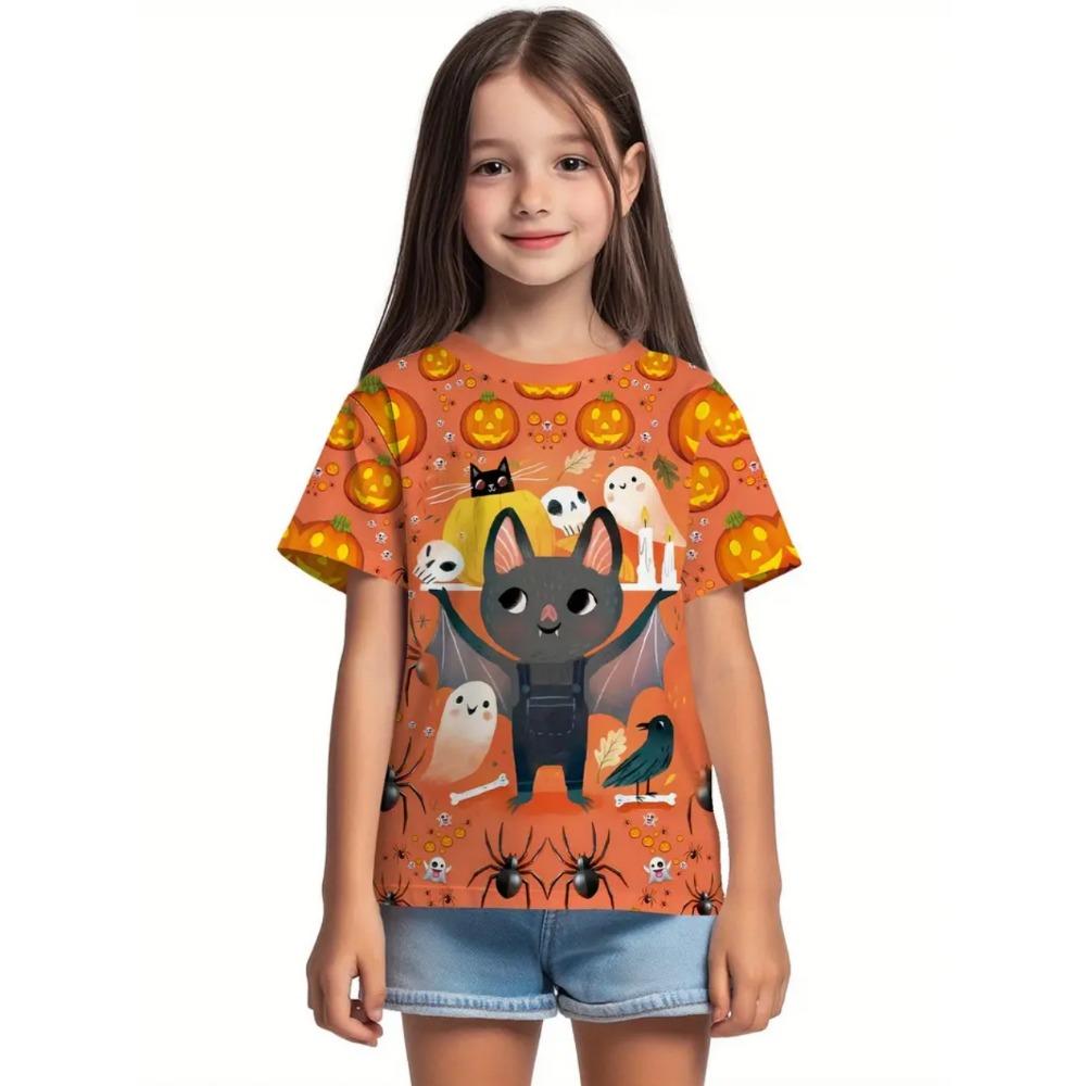 Girl Clothes Funny Pumpkin Graphic T-Shirt for Boys Girls Halloween Short Sleeve Tees 2-10Y Halloween Gift Party Kids Clothing