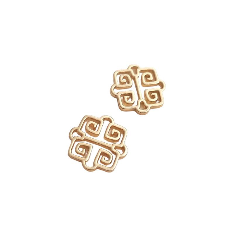 14K Gold Filled Copper-Plated Hollow Flower Totem Double Pendant for DIY Earrings, Bracelets, and Jewelry.