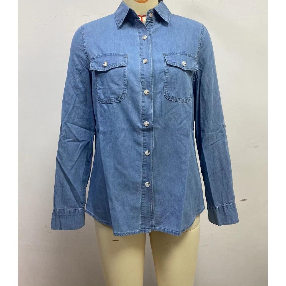 Women Denim Shirts Solid Color Turn Down Collar Long Sleeve Jean Blouses Single Breasted Loose Casual Tops Streetwear