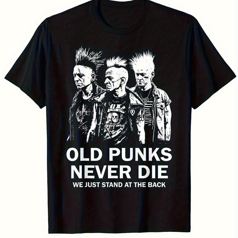 Mens Old Punks Never Die Graphic TShirt Punk Mohawk Print with Spiked Hair Mohawked Punks Design Soft Round Neck Short Sleeve S