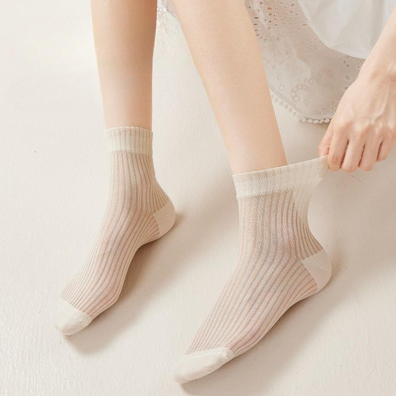 Pończochy z jedwabiu morwowego dla dzieci, na wiosnę i lato, cienka siateczka, bezszwowe, antybakteryjne, dezodoryzujące, pochłaniające pot, skarpetki do połowy łydki Lolita