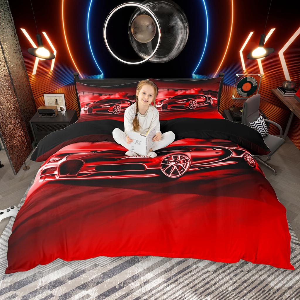 Homewish Speed Racing Car Duvet Cover Set for Boys 2pcs/3pcs, Cool Sports Car Bedding Set, Extreme Sport Themed Comforter Cover