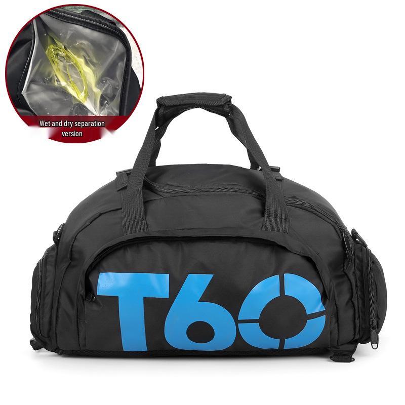 T60 Sports Travel Bag - Double Shoulder, Dry/Wet Separation, Gym & Yoga Bag for Men and Women.
