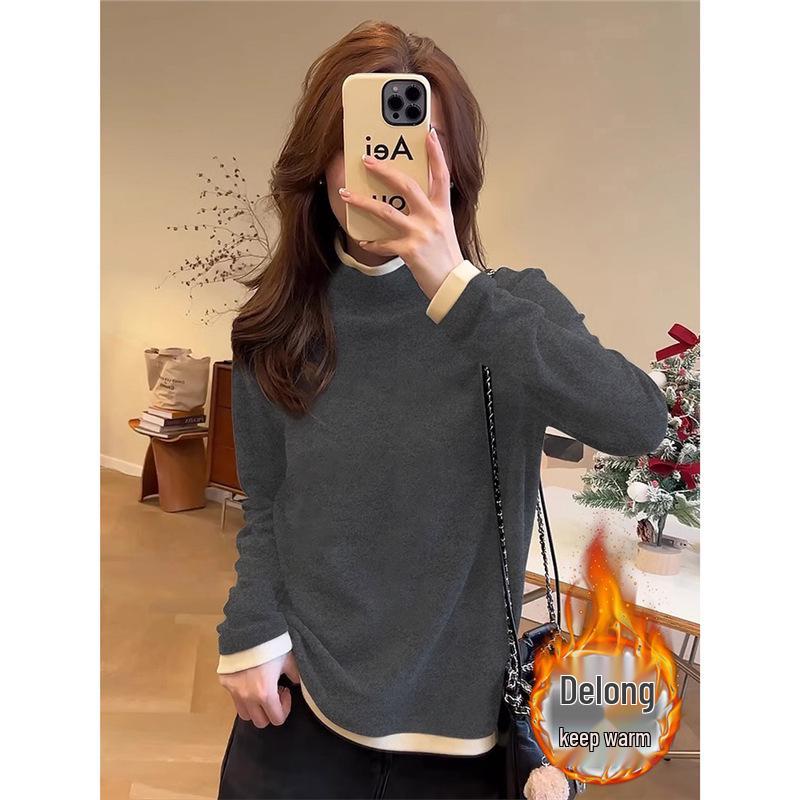 

Black Slimming High Neck Velvet Long Sleeve Women s Shirt - 2025 Autumn/Winter Fashion Large серый