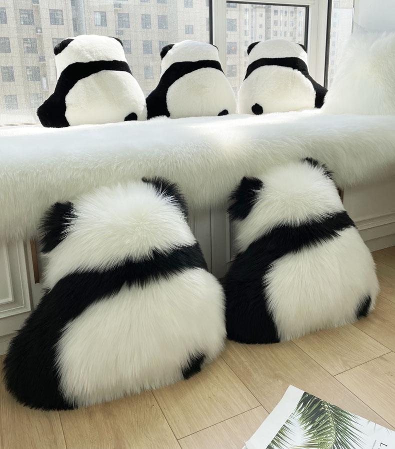 Black and White Plush Panda Hugging Pillow – Cute Bedside/ Sofa Cushion with Floral Design for Living Room or Bay Window