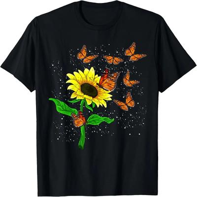 Nature Yellow Flower Blossom Butterfly Floral Sunflower T-Shirt