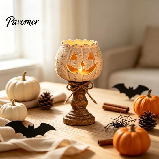 Sezónní dárkové nápady na Den díkůvzdání Rustikální bílá dýně Držák na čajovou svíčku Sada, Farmářský Halloweenský Středový držák na čajové svíčky Dekorace, Podzimní stoly