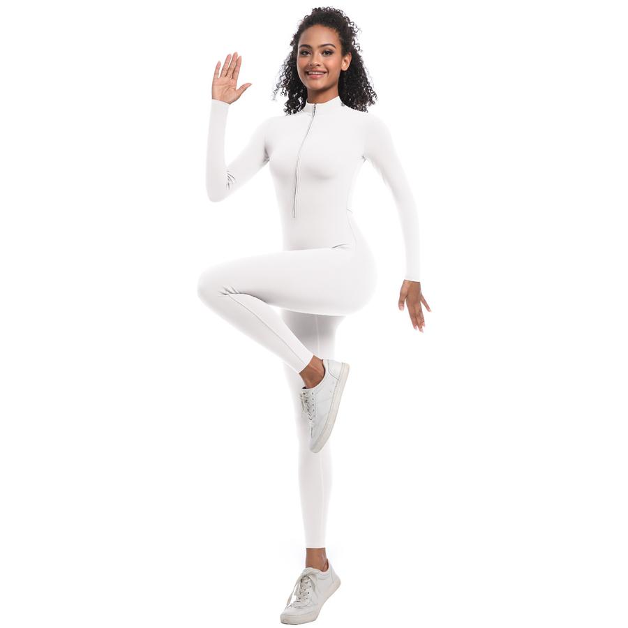 Nový styl Halter Zip Slim Fit Jednobarevný Vysoce elastický Dlouhý rukáv Jógový oblek Atletický Běžecký Tréninkový Body