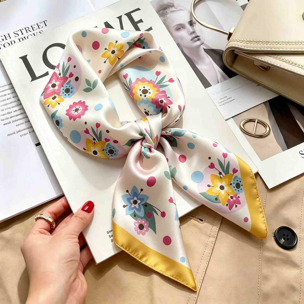 Women's spring and autumn silk scarf temperament versatile thin Internet celebrity Korean version light luxury fashion scarf high-end design small squ