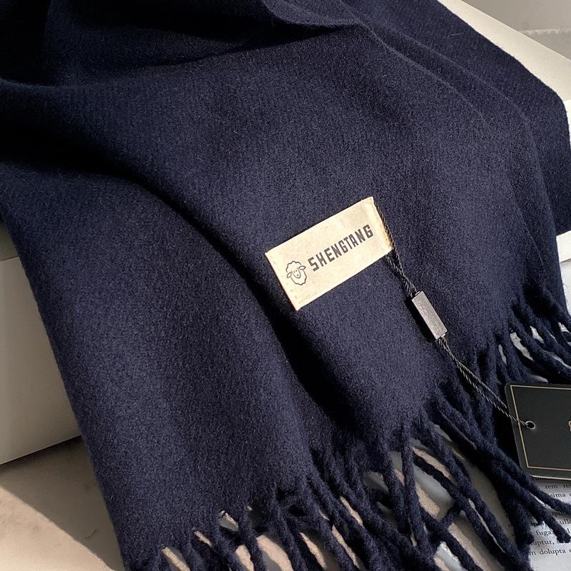 35*200Cm Wool Scarf Luxury Winter Outdoor Warm Women Solid Color Scarves Tassel Shawls Pashmina Lady Wrap Bufanda