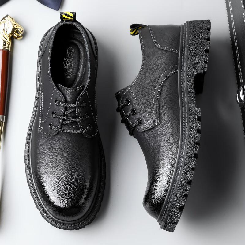 CARTELO British-Style Brogue Shoes, Business Leather Shoes, Thick-Soled Height-Increasing Shoes