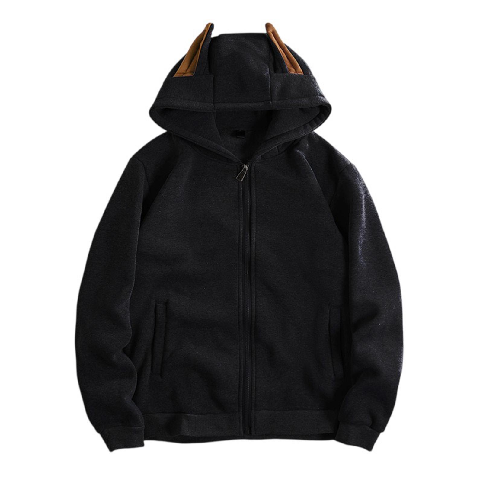 

Мужской однотонный кардиган на молнии с капюшоном, спортивная куртка большого размера, повседневная толстовка S чёрный