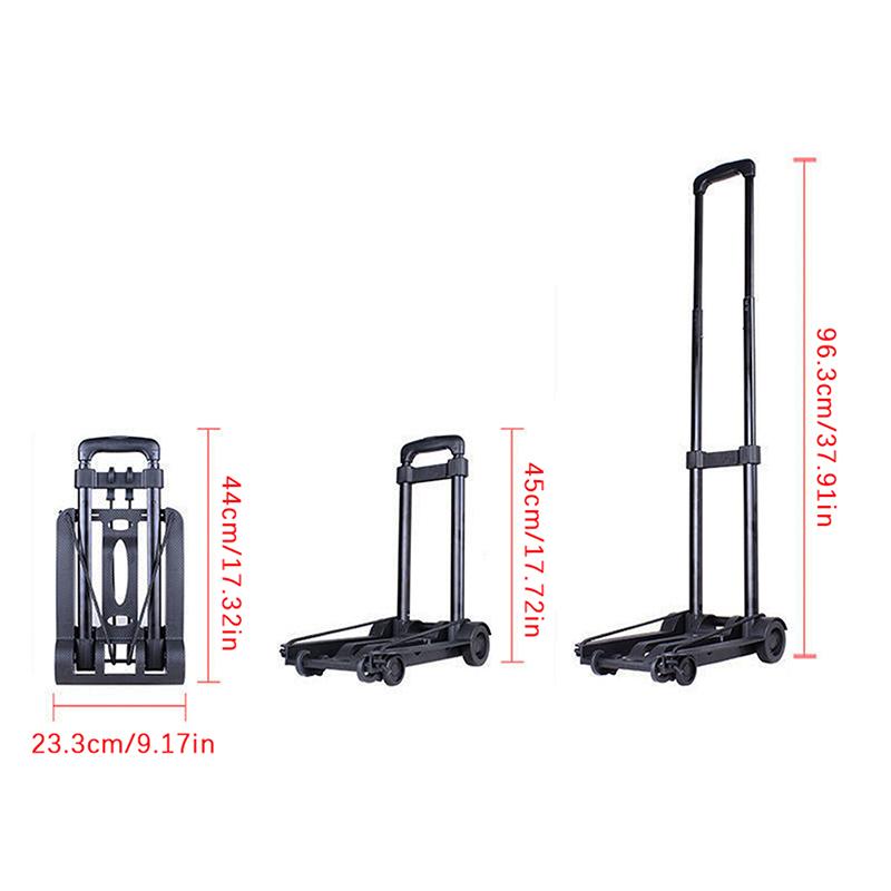 2 Rounds Folding Hand Truck Black Small Lightweight Cart Portable Telescopic Dolly Backpack Luggage Travel Moving Shopping Cart
