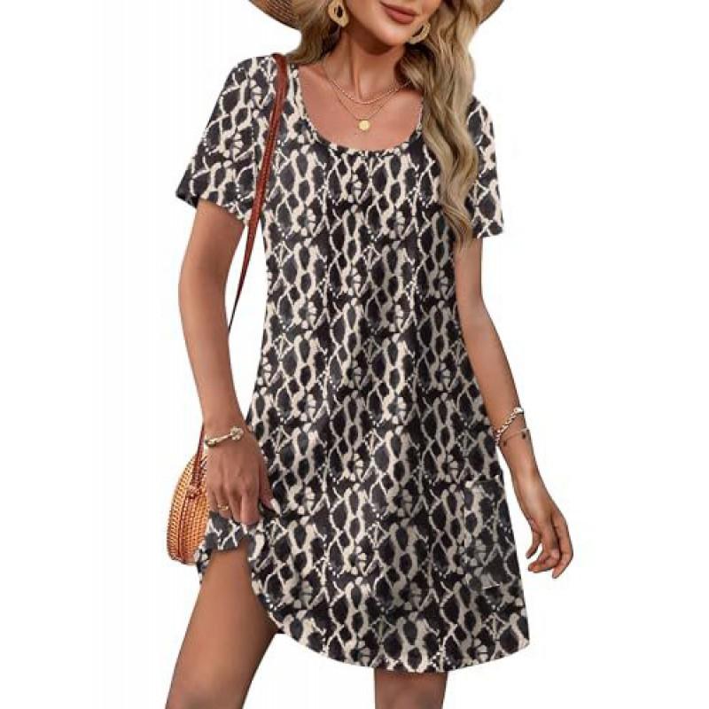 2026 Womens U-Neck Printed Midi Dress Casual Loose Fit Everyday Wear