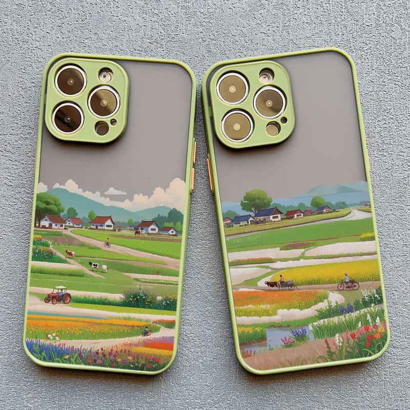 Retro Countryside Scenery Painting Phone Case For iPhone 15 14 13 12 11 Pro Max Mini 16 Pro Max Plus XR XS X SE2 7 8 Plus Covers