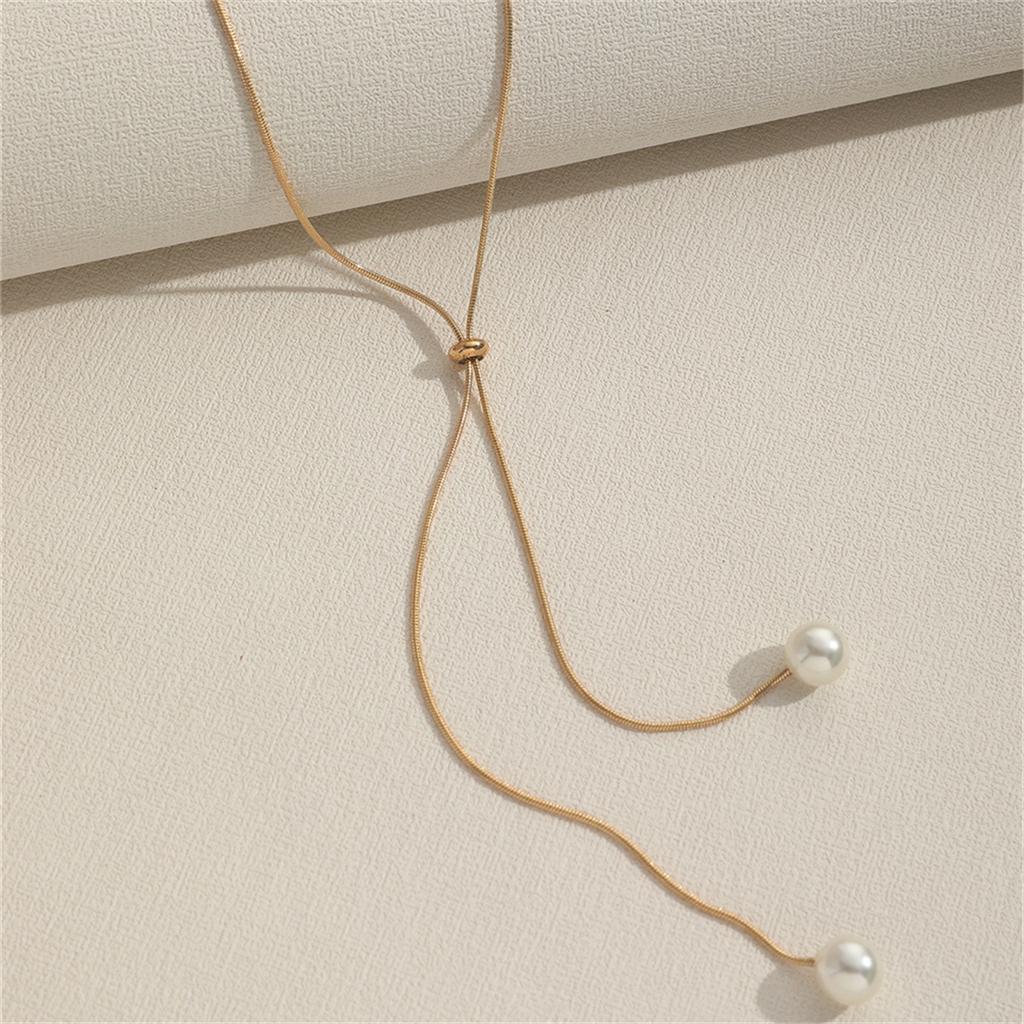 Adjustable Chain Necklace with Simple Faux Pearl Pendant Female Long Sweater Fashion Jewelry Gift Ornament