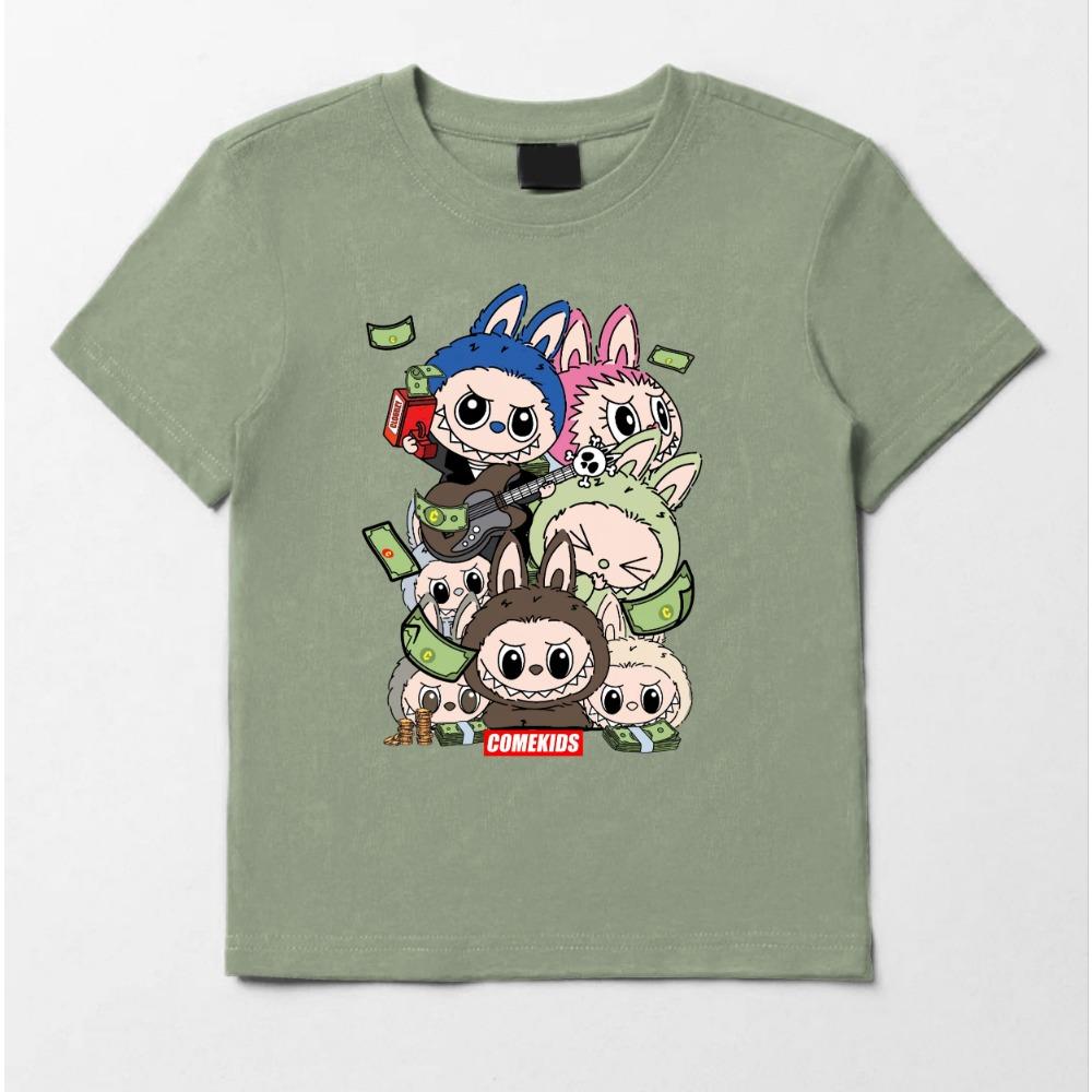 2025 Horký výprodej Labubu tričko pro muže a ženy stejné roztomilé potištěné top dětské kreslené s krátkým rukávem 100-160 cm