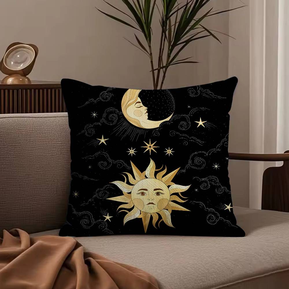 Sun Moon Mandala Series Pattern Pillow Case Anti-dustmite Pillowcase Invisible Zipper Silky Short Plush Sofa Cushion Cover