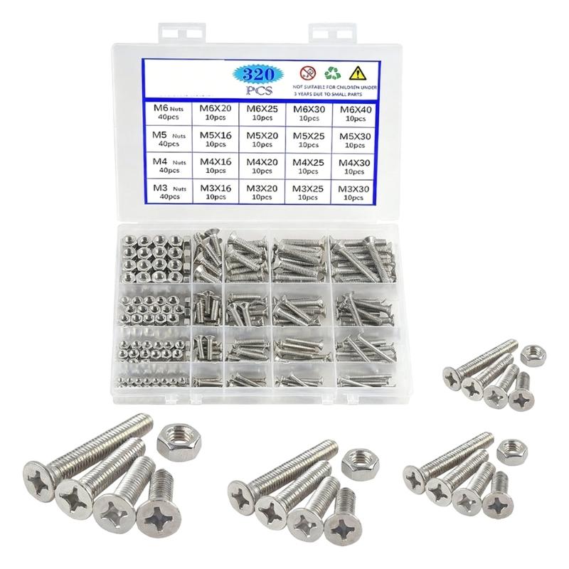 

320pack 304 Stainless Steel Nuts and Bolts Assortment with Storage Box for Various Applications Including DIY Projects