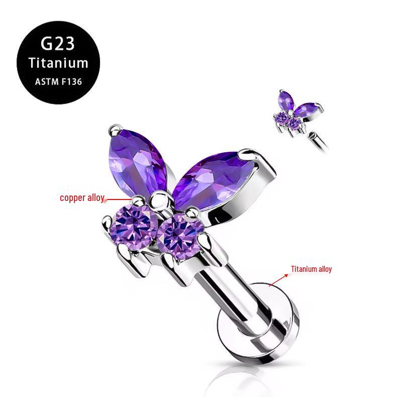 G23 Titanium Butterfly Lip & Ear Cartilage Stud Earrings with Internal Thread - Simple, Luxurious Design for Women's Piercings
