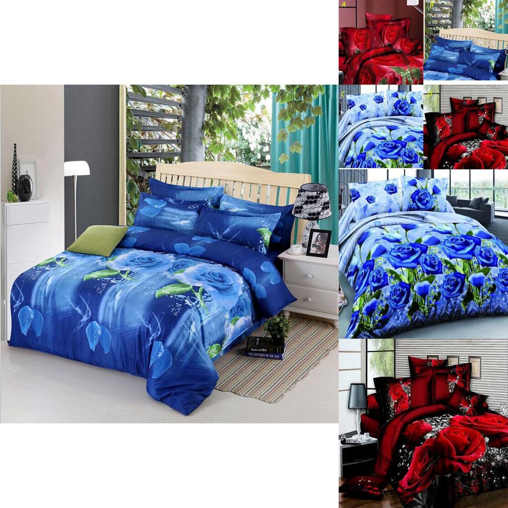 Luxurious 4pcs Printed 3d Bedding Set Queen Size With Elegant Quilt Cover And Soft Pillowcases