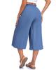 Women's Solid Color Wide-Leg Cropped Pants with Elastic Waistband and Pockets
