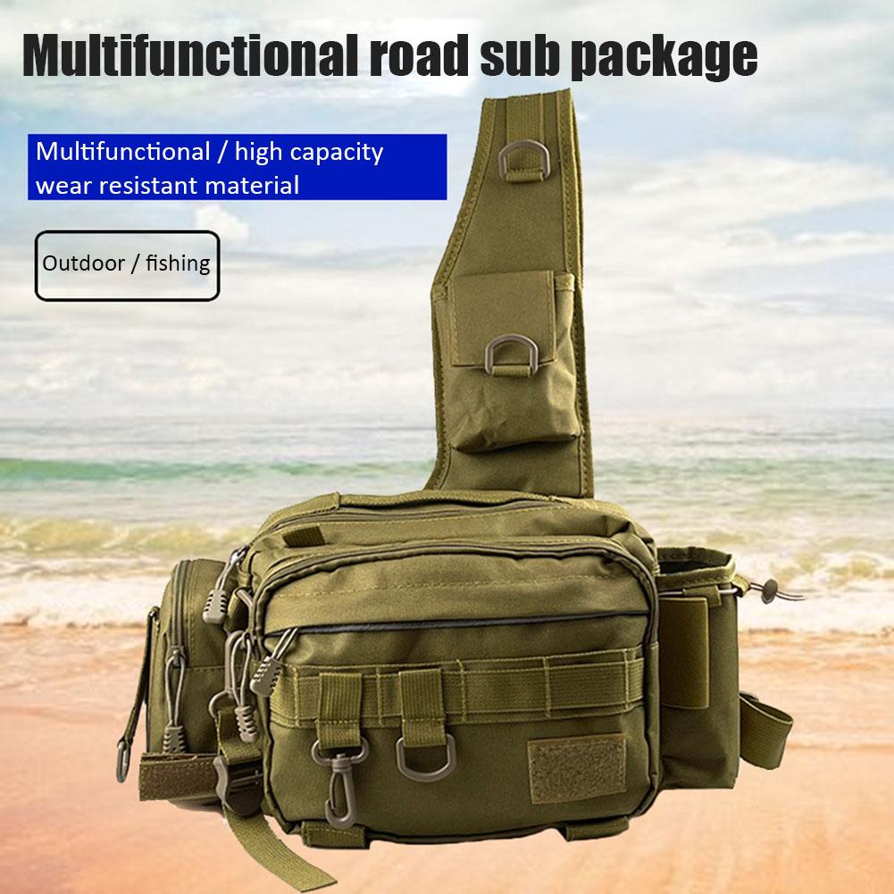 Fishing Tackle Bag Multifunctional Fishing Backpack Single Shoulder Fishing Gear Bag with Rod Holder for Fishing Hiking Hunting