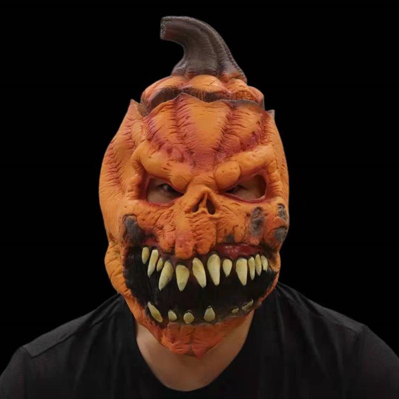 Pumpkin Mask Halloween Horror Latex Full-Face Funny Headgear for Party Performance COS Devil Ghost Horror Costume