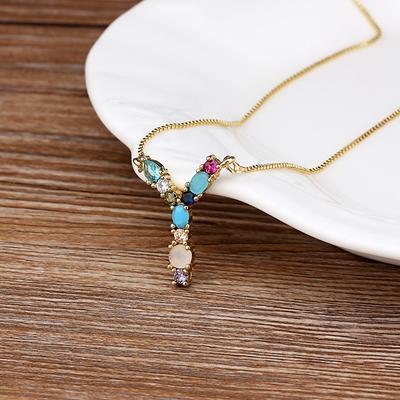Nidin High Quality Wholesale 26 Letters Multi-color Zircon Necklace Copper Pendant Women Girl Fine Party Jewelry Family Gifts