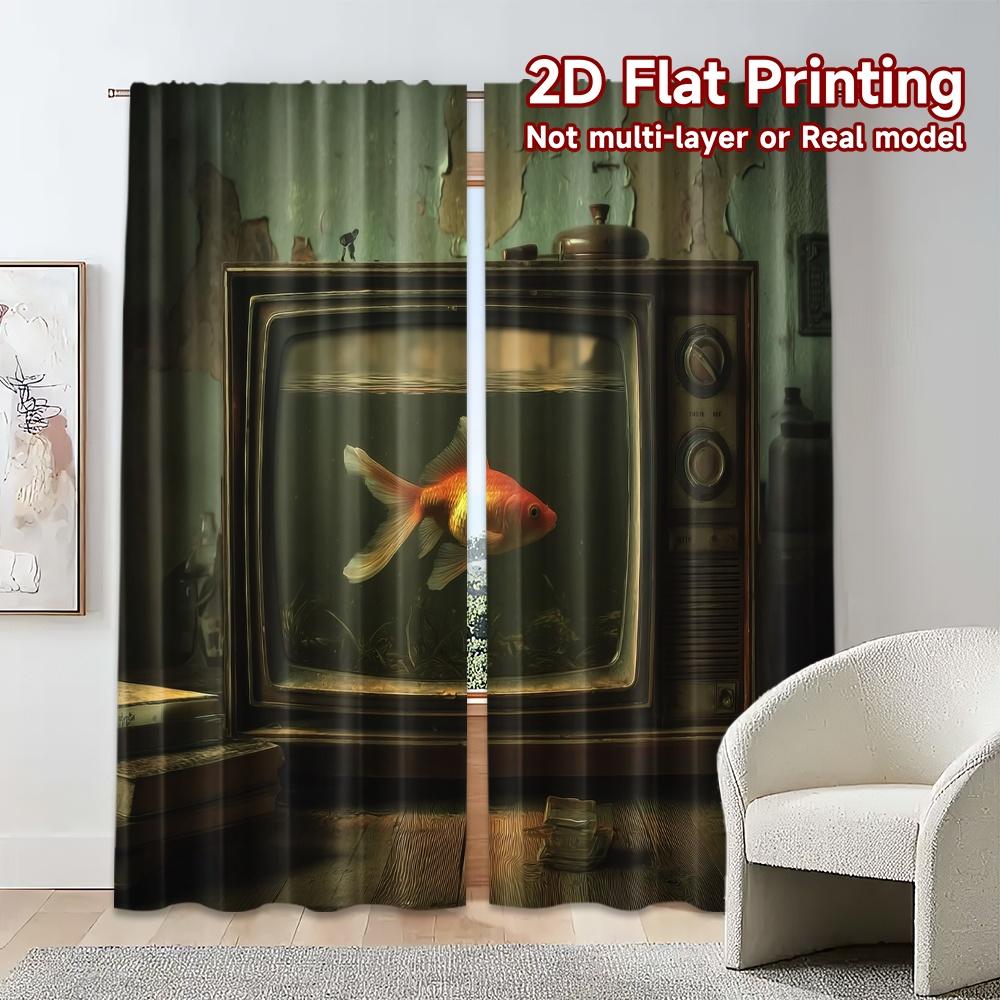 2pcs, 2D FLAT PRINTING Curtains (Without Rod) GoldenVision Chic Curtains&Window Treatment Machine Washable Fabric Curtains
