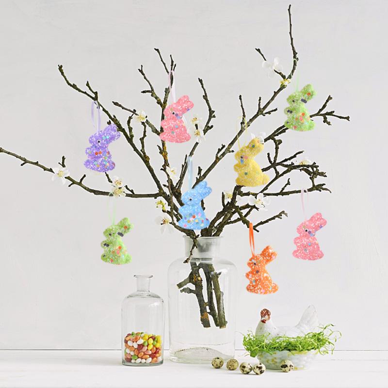 6/12pcs Foam Easter Rabbit Kids Gift Sequin Bunny Easter Tree Hanging Ornament 2025 Spring Easter Party Home Decoration Supplies