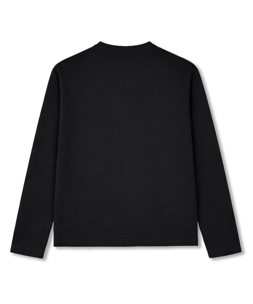 POLYGRAM Washable Semi-Crop Henley Neck Long Sleeve - Black