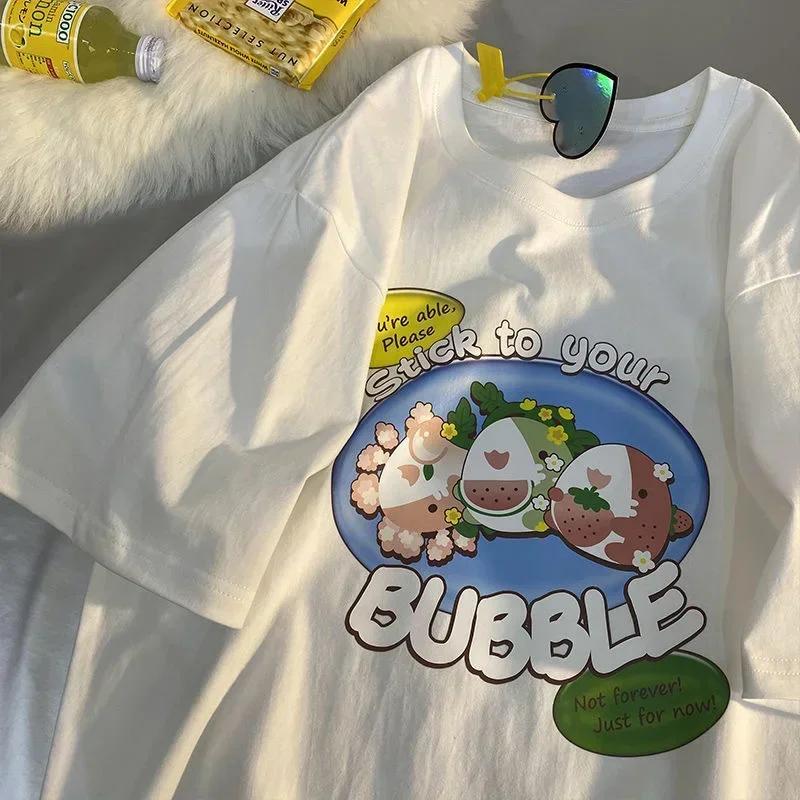 Women T Shirt Fruit Print Harajuku Tshirt Loose Short Sleeve Cute Oversized Tee Clothes Y2k Top Anime Graphic T-shirt