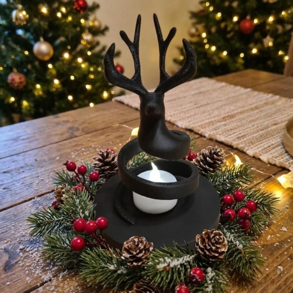 Spiral Reindeer Candlestick 3D Printed Deer Head Candle Stand Tabletop Fireplace