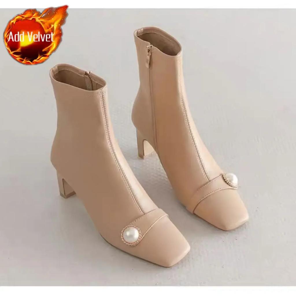 Fashion Booties Very High Heels Ankle Boots for Women Heeled Solid Color Elegant Fashion 2024 Spring Large Size Warm Woman Short Shoes