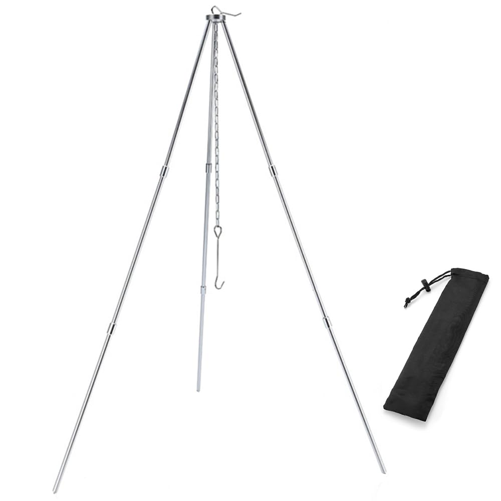 Tripod Fire Pit with Adjustable Height, High Stability, Compact and Lightweight, for Camping, Outdoors, and More, Includes Storage Bag