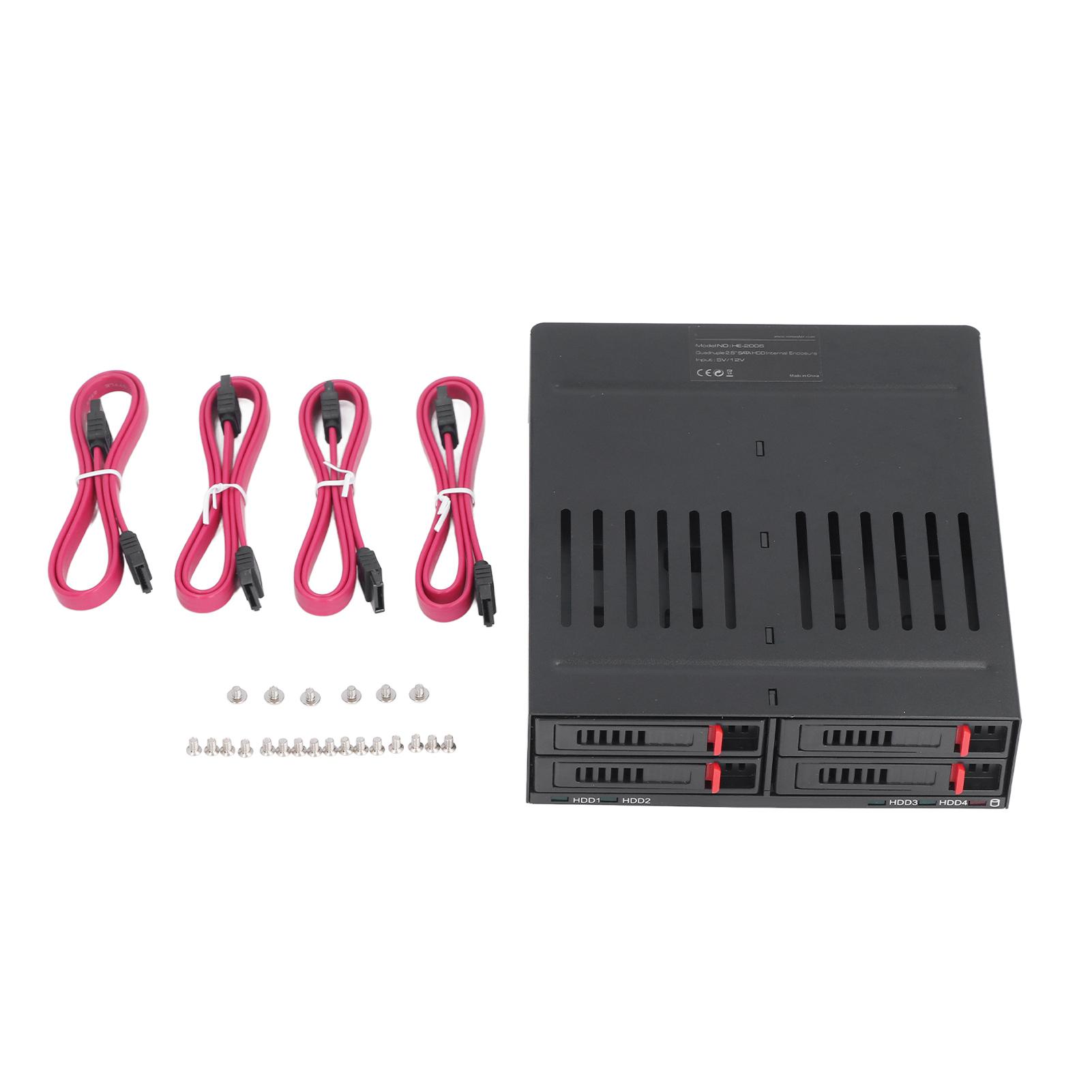 

Корзина для 4 HDD из алюминиевого сплава, мобильный отсек для SSD, тихий вентилятор, светодиодный индикатор, защита от утечек, Plug and Play для шасси 5,25 дюйма чёрный