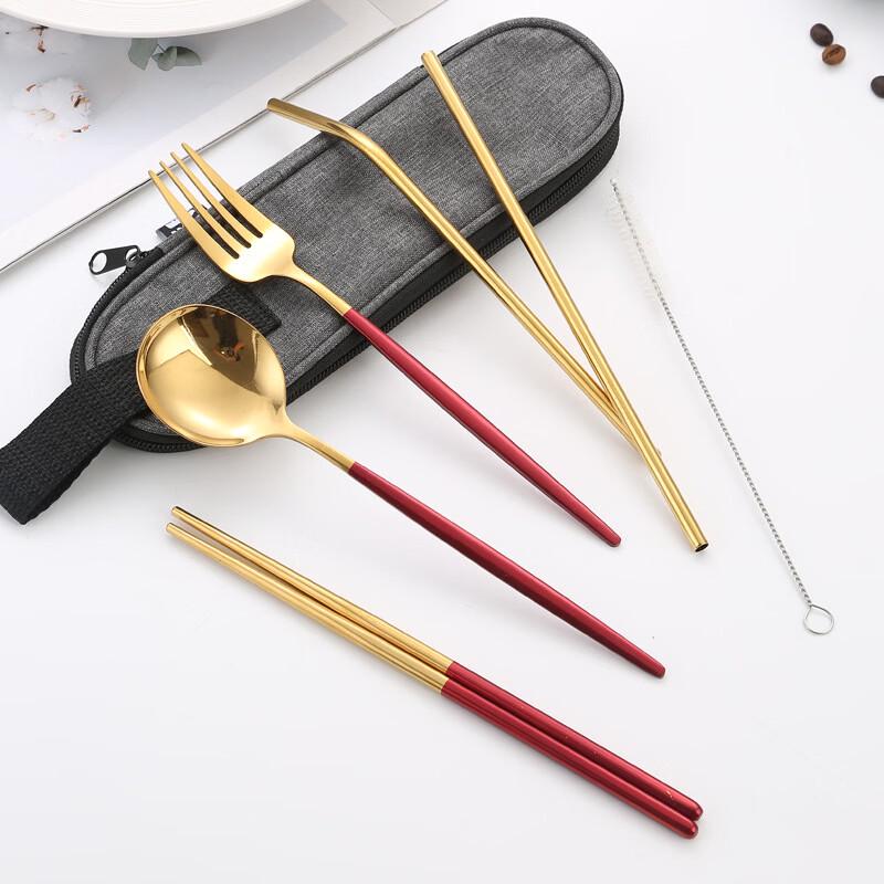 Portable 316 Stainless Steel Travel Cutlery and Straw Set