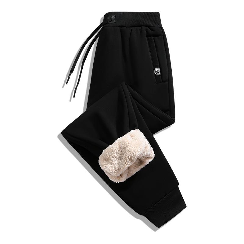 Men's Fleece-Lined Winter Thermal Trousers Thickened Straight-Leg Long Pants Outerwear Cotton-Lined Trousers Men's Sports Sweatpants