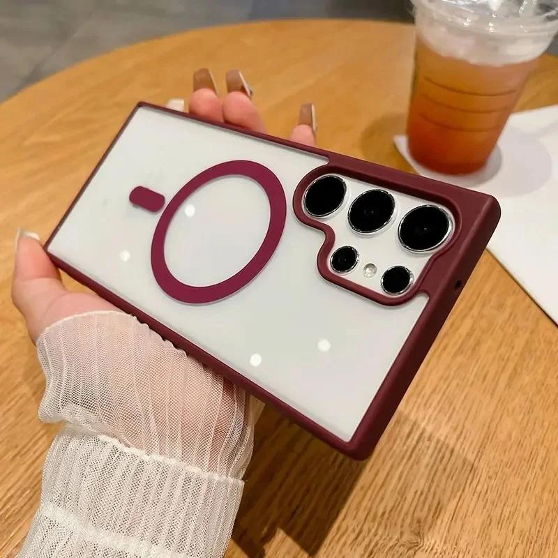 Transparent Matte Phone Case For Samsung Galaxy S26 Ultra S22 S23 Plus Wireless Charging Magsafe Case Galaxy S24 S25 Ultra Cover