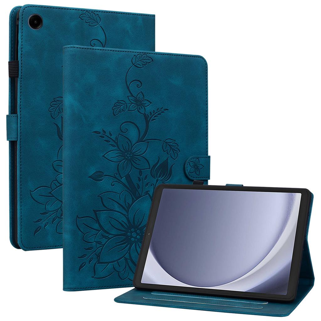 For Samsung Galaxy Tab A9 Protective Case Lily Flower Imprint PU Leather Tablet Case with Card Slots