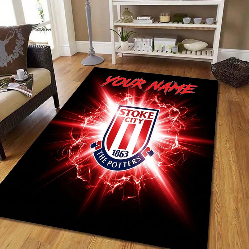 Benutzerdefinierter Name Stoke City Flanellmuster Quadratischer Teppich, Läufer, Teppich für Wohnzimmer Schlafzimmer Sofa Spielzimmer Dekoration, Rutschfeste Bodenmatte