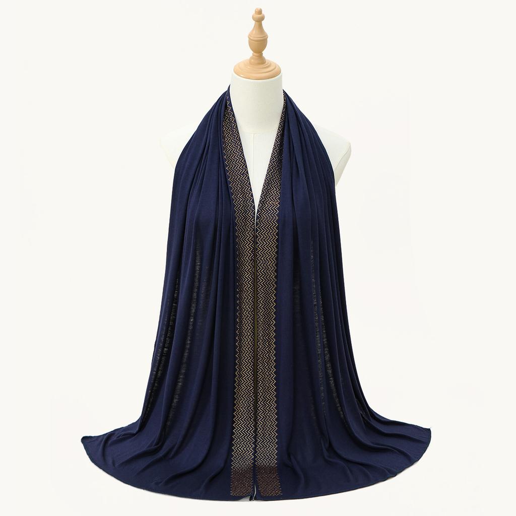 Glitzernder Strass-Baumwoll-Jersey Muslimischer Hijab Langes Tuch Damen Kopfbedeckungen Schal Turban Einfaches Stirnband Malaysia Tudung Ramadan