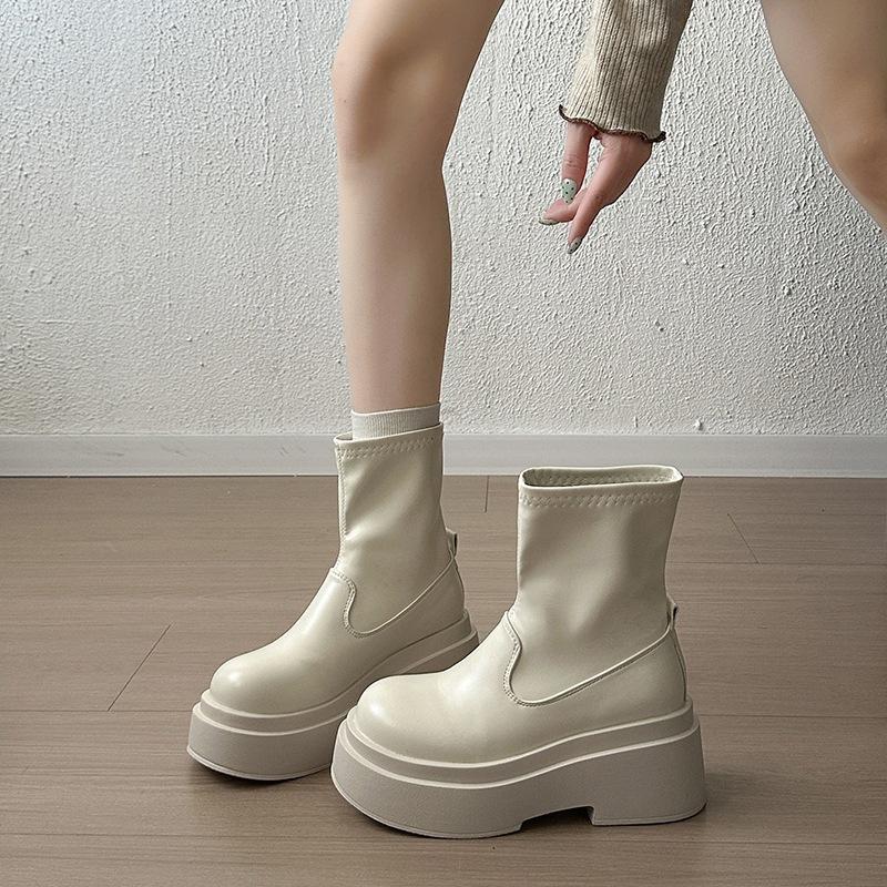 Beige heightening jk new spring and autumn college style Martin boots women's short boots feeling small man thick bottom
