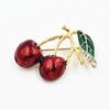 New Fashion Green Leaf & Red Cherry Hand-Painted Enamel Brooch Lapel Pin