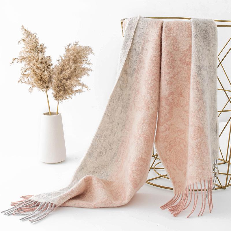 Autumn and Winter Jacquard Wool Scarf High End, Warm and Color Blocked Couple Style  Korean Version Thickened Scarf  Versatile Shawl for Girls
