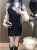 Women's Spicy Lace-up Puff Sleeve Patchwork Dress - Spring/Autumn Slim Fit Short Skirt